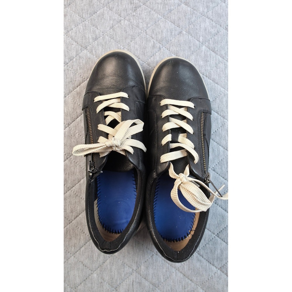 Ziera Space Black Leather Side Zip Sneakers Womens EU 40.5 US 9.5 Wide Comfort